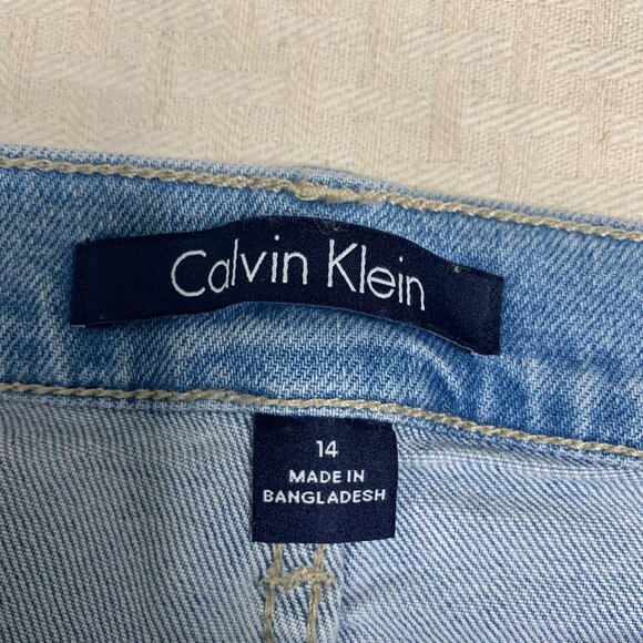 Calvin Klein Womens Size 14 Blue Light Wash High-Rise Denim Jeans Frayed Hem - Picture 3 of 9